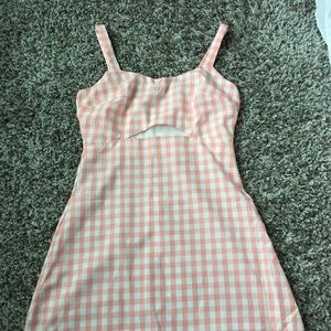 pink plaid keyhole cut dress